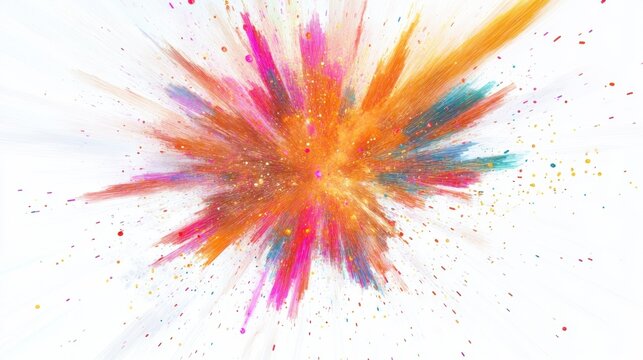 A joyful New Year's firework display with radiant colors and sparks trailing through the sky, captured mid-explosion on a white background.