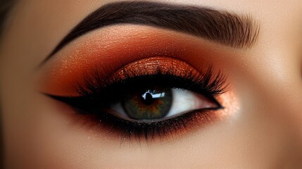 Obraz premium Closeup female eyes with bright make-up, great shapes brows, extreme long eyelashes. Celebrate makeup, luxury eyeshadows. Macro of beautiful eye. Good vision