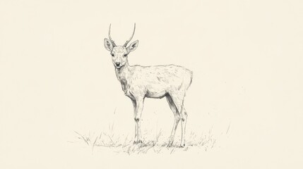 Obraz premium Pencil sketch of a young deer standing in grass.