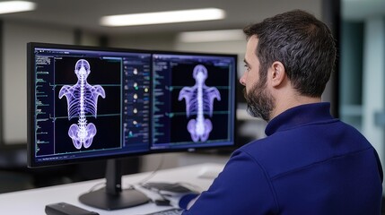 Analyzing medical imaging data laboratory environment digital display research setting front view health technology insights