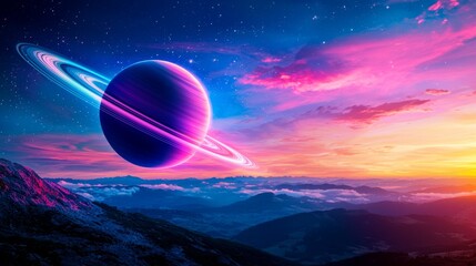 Dreamy Cosmic Scene with Pastel Colors and Surreal Planetary Landscape