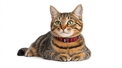 Fototapeta premium Playful tabby cat portrait studio setting animal photography isolated background close-up view pet concept