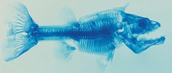 X-ray showing detailed structure of fish bones and spines with underwater adaptations