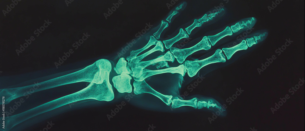 Poster Detailed X-ray of human hand bones showing intricate structure and translucency