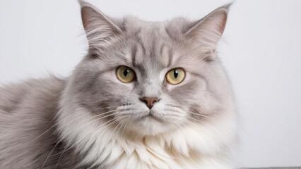 Fototapeta premium Portrait of Lilac british longhair cat on grey background