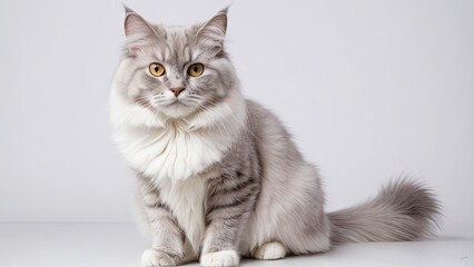 Portrait of Lilac british longhair cat on grey background