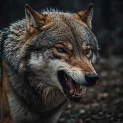 Fototapeta premium A fierce wolf snarling, ready to protect its territory.