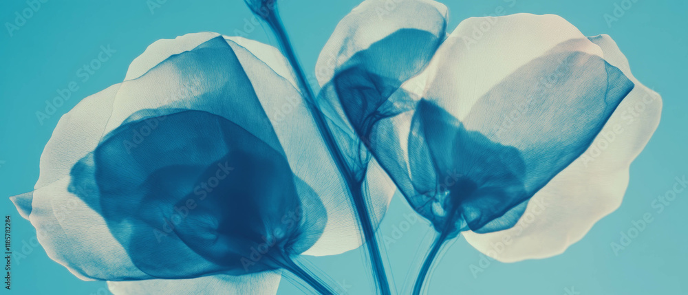 Poster x-ray view revealing the delicate structures of rose petals with intricate veins