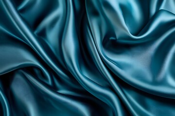 Obraz premium Teal silk fabric drapes, studio shot, smooth texture, elegant background, design resource