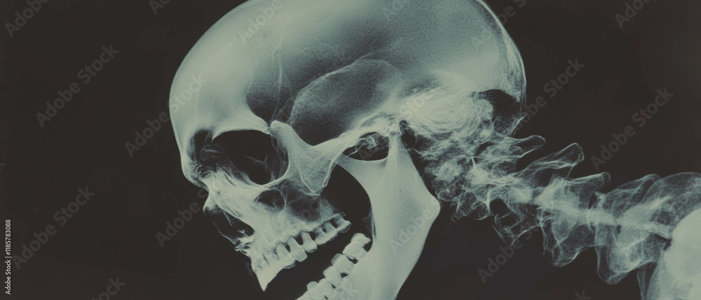 Aufkleber x-ray of human skull displaying grainy texture and subtle ghostly effects in profile view