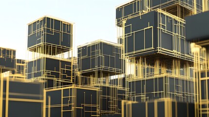 Abstract Black Gold Cubes Futuristic Architecture Design