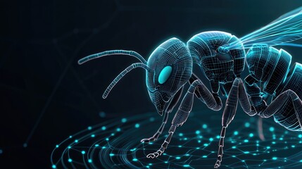 Digital ant animation virtual space 3d graphic illustration tech environment close-up view modern concept