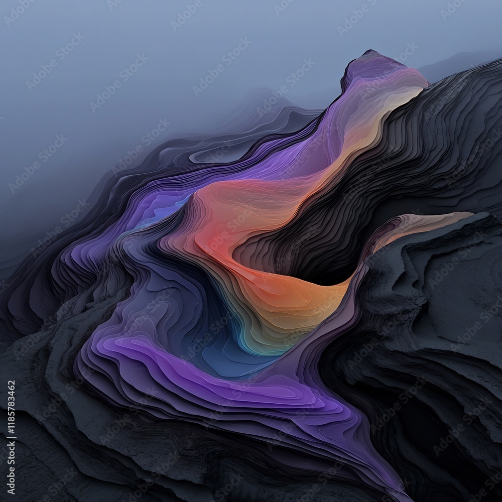Poster captivating fluid topographic rainfall map visualization capturing atmospheric phenomena undulating 