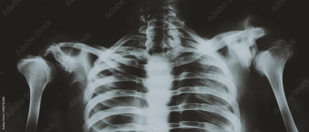 Poster intricate details of human rib cage highlighted with subtle gradient in x-ray texture