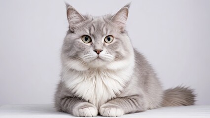 Portrait of Lilac british longhair cat on grey background