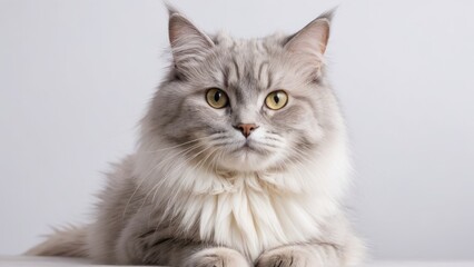 Portrait of Lilac british longhair cat on grey background