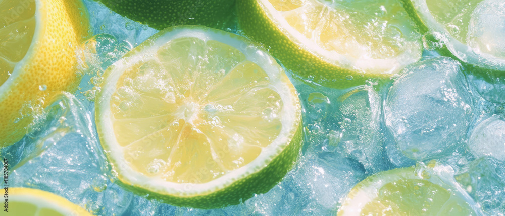 Poster Bubbly lemonade and ice create a refreshing summer drink pattern for vibrant designs