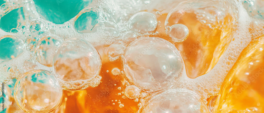 Poster Sparkling club soda texture with large bubbles in a seamless pattern