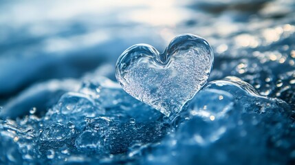 Fototapeta premium Heart Shaped Ice Floating on Blue Water Surface in Nature Setting