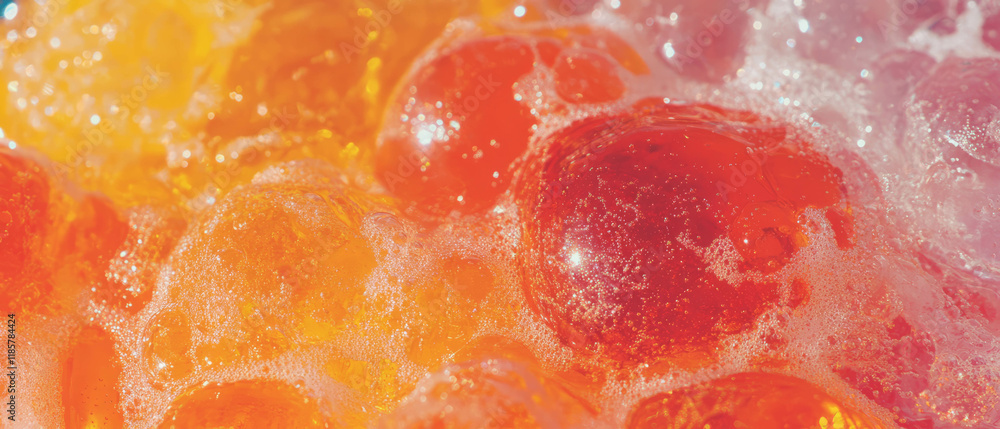 Poster Vibrant fizzy soda texture with tiny bubbles creating a refreshing drink pattern