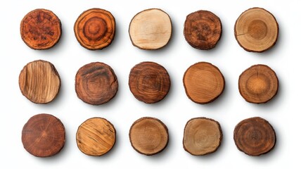 Fototapeta premium Collection of Round Rustic Wood Slabs for Crafting and Home Decor Projects