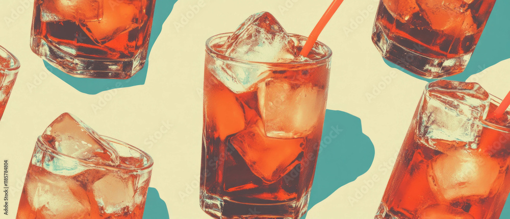 Poster refreshing iced coffee pattern featuring ice cubes for a cool drink experience