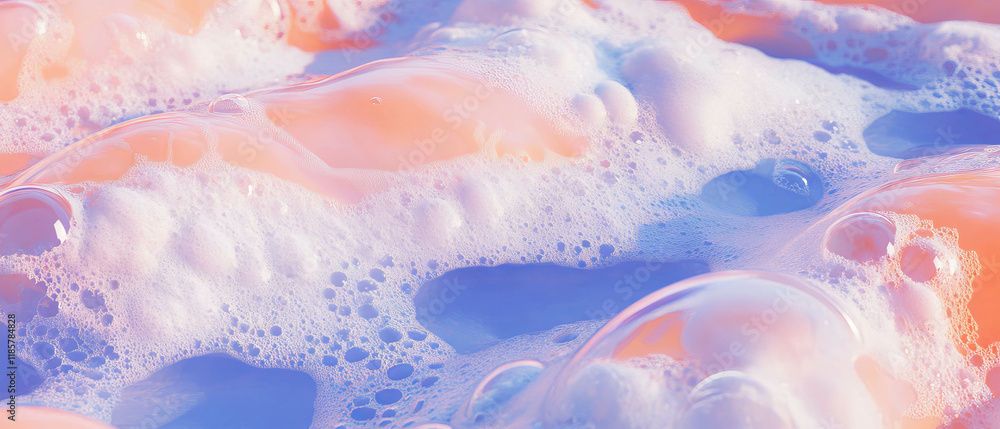 Poster seamless pattern of bubbles and suds from laundry detergent in cheerful colors