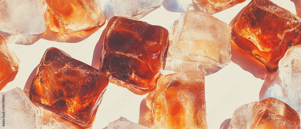Poster refreshing iced coffee pattern featuring ice cubes for a cool summer drink background