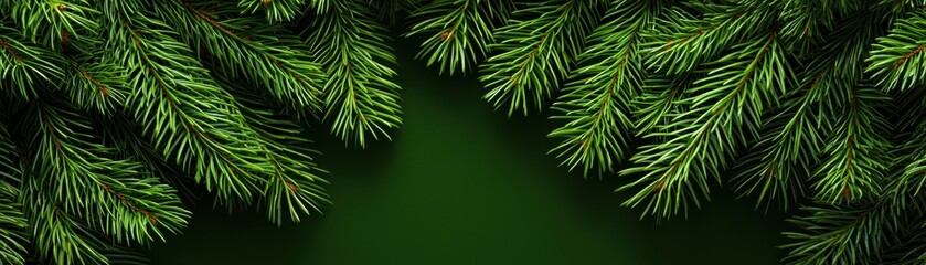 Obraz premium Dense arrangement of pine tree branches deep green tones with intricate needle details creating a serene and organic background aesthetic