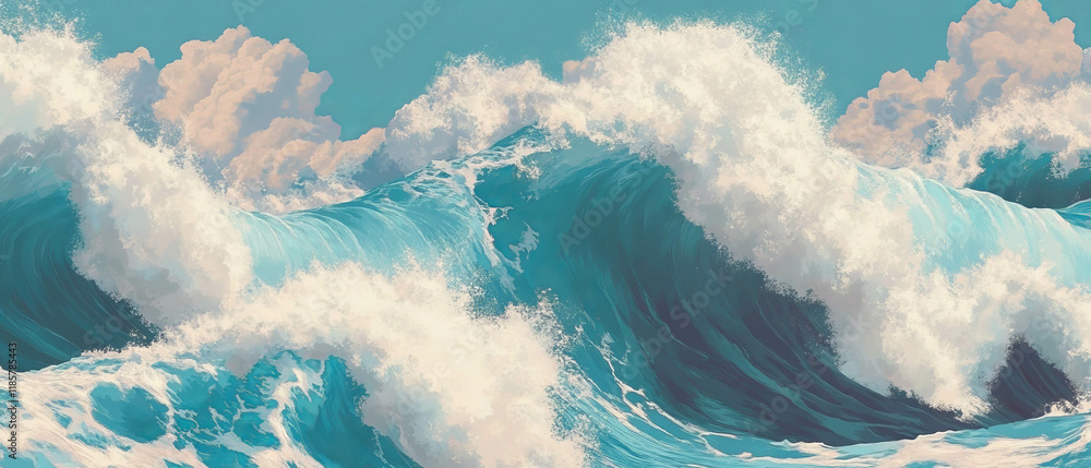 Aufkleber Powerful ocean waves create a seamless pattern of crashing movement and foamy texture