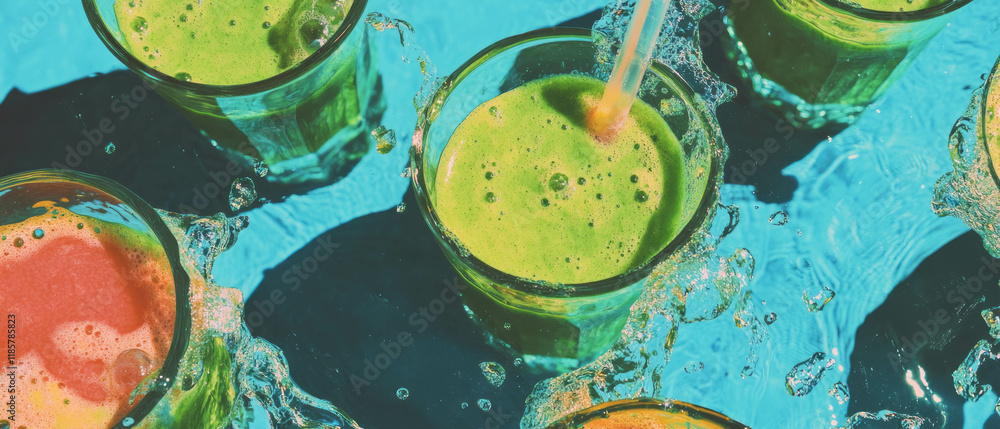 Poster refreshing vegetable juice pattern with vibrant colors in a healthy drink setting