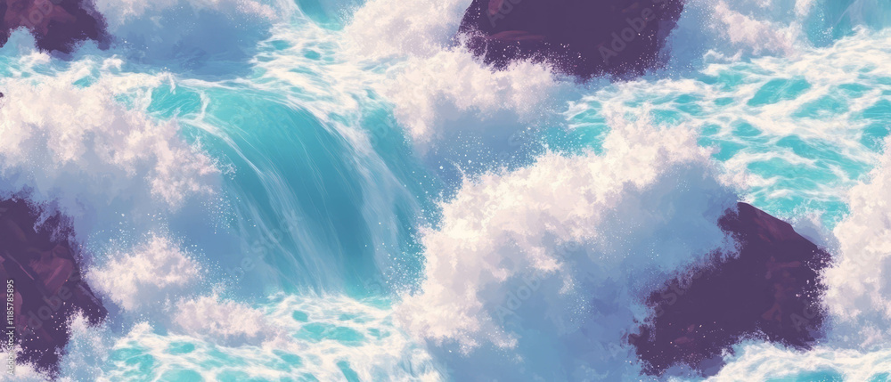 Aufkleber seamless pattern of a powerful waterfall cascading over rocks in a natural setting