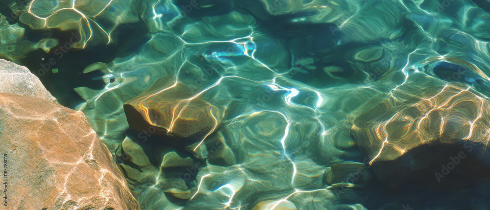 Poster captivating clear water with ripples reflecting light under calm conditions
