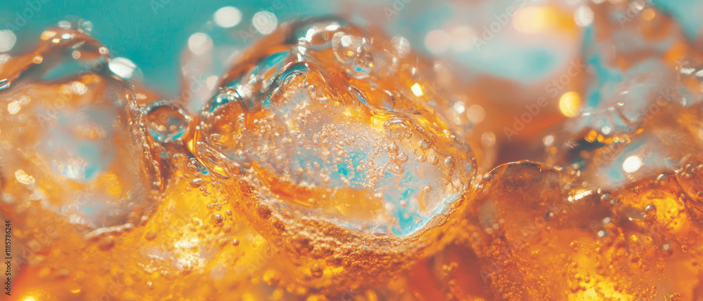 Poster refreshing bubbles and icy texture of a fizzy drink captured in detail