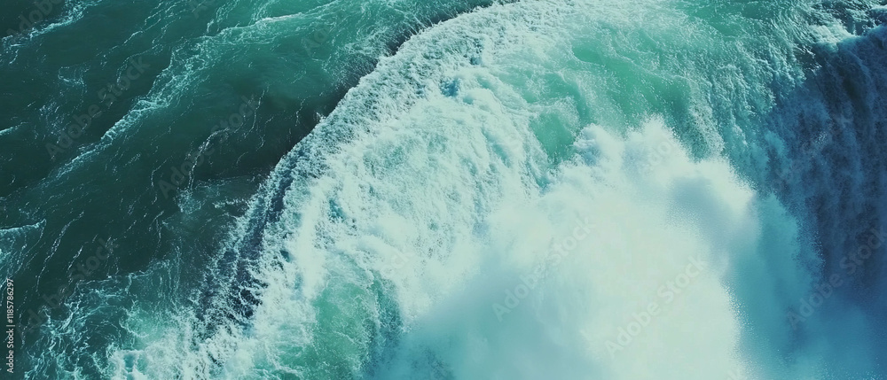Poster majestic icy waterfall cascading with powerful splashes into the azure depths below