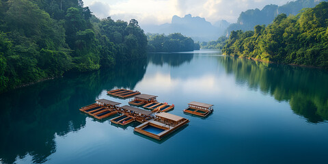 Tropical Lake View with Boats  Stunning Waterfront Getaway. 
