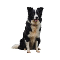 Fototapeta premium Border collie dog in a happy mood playing stand with full body, Isolated on Transparent Background, PNG Young Black and white Panting Border collie sitting and looking at the camera, One year old, 