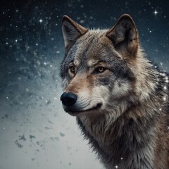 Fototapeta premium A wolf made of stars and constellations on a white canvas.