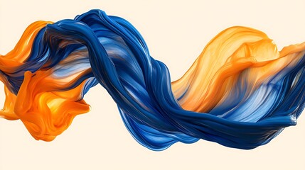 Obraz premium Abstract swirling blue orange paint flow, white background, design element