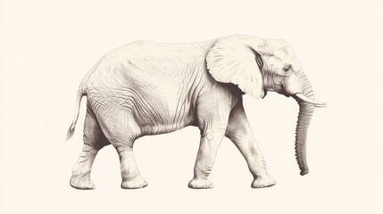 Fototapeta premium Detailed pencil sketch of an African elephant walking.