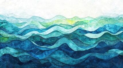 Fototapeta premium Abstract Watercolor Landscape of Rolling Hills and Waves