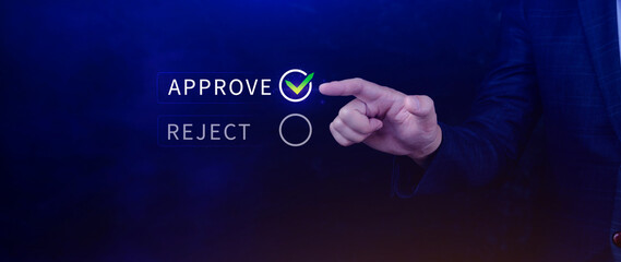 Approve or reject guarantee concept, Approved, accept, pass inspection, tick correct mark to approve document and project, Management, examine, business, survey, tick, certification.