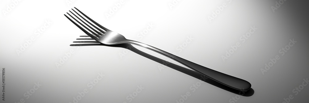 Poster elegant fork casting striking shadows in soft light. generative ai