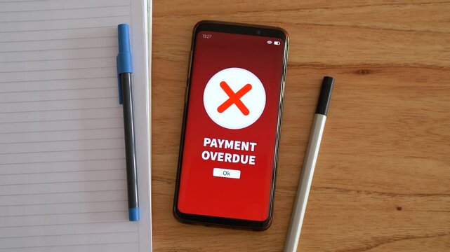 Payment overdue notification. Concept of not paying on time. Handheld top view shot.