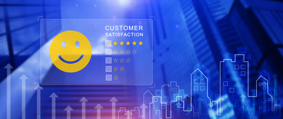 User gives rating to service experience on online application, Customer review satisfaction feedback survey concept, Customer can evaluate quality of service leading to reputation ranking of business.
