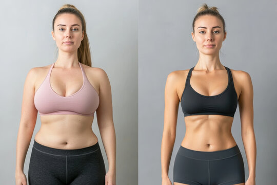 Transformation of a woman showcasing fitness progress in a gym setting