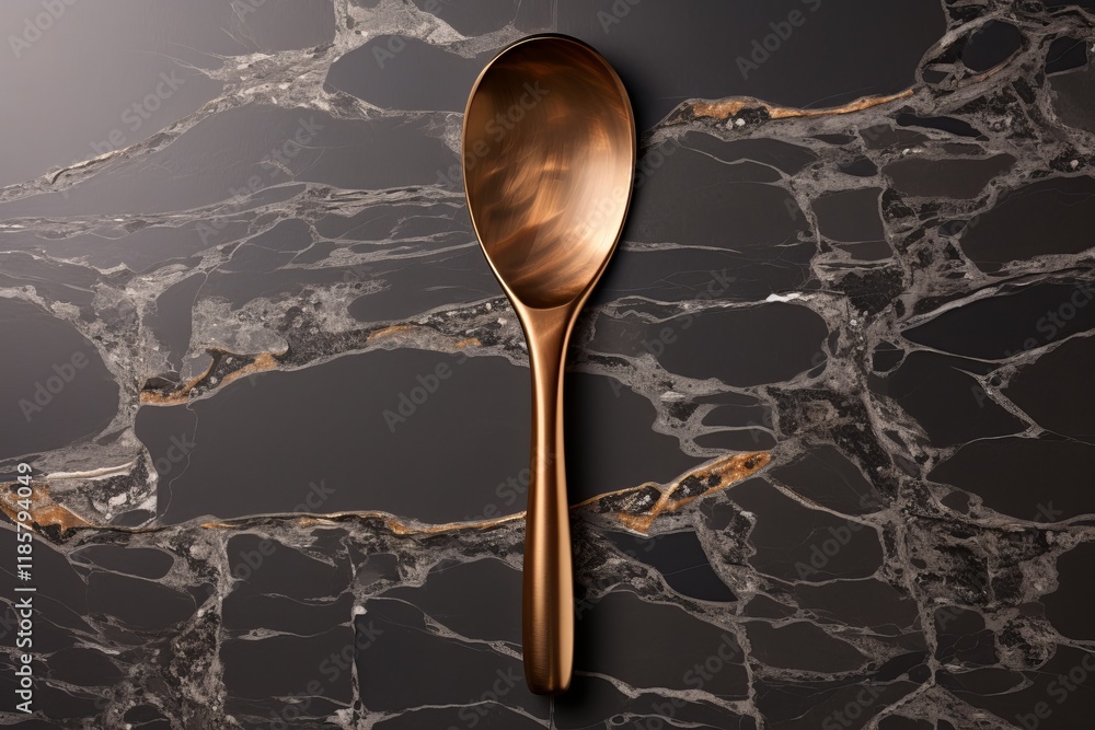 Poster elegant bronze spoon resting on a polished marble surface in soft light. generative ai