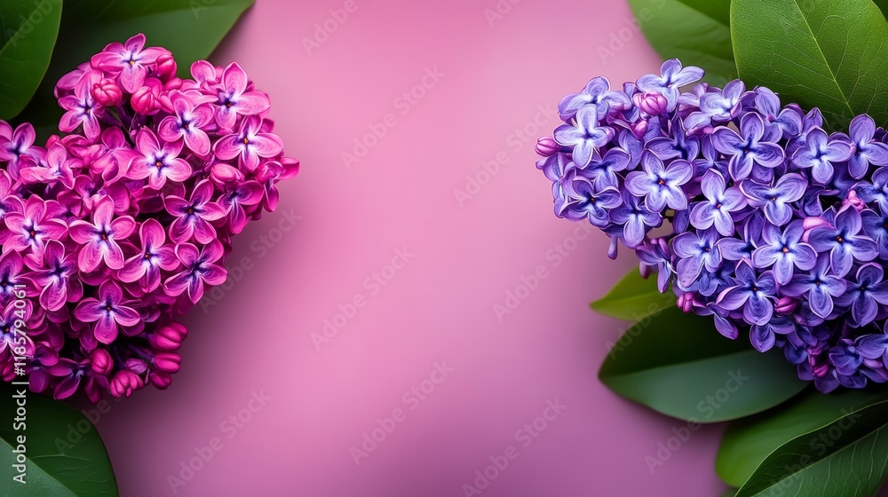 Poster two beautiful purple and pink flowers are displayed on a pink background. the flowers are arranged i