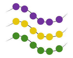 Three strands of colored beads Mardi Gras, carnival attribute for a festival or holiday poster