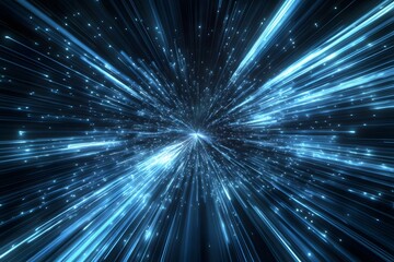 Fototapeta premium Blue light streaks, cosmic speed, space travel, stars, background, digital art, website